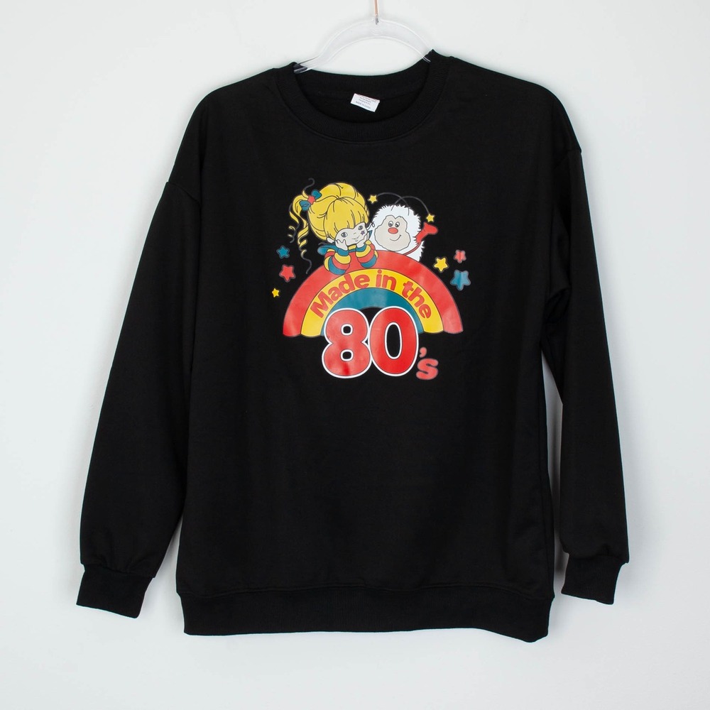 Rainbow Brite Womens Graphic Pullover Sweatershirt Size M Black Retro 80s Cozy
